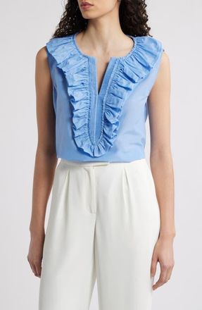 Kobi Halperin Ruffle Sleeveless Top in Dusty Blue at Nordstrom, Size Xx-Large