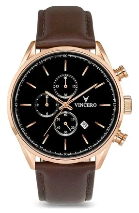 Vincero The Chrono S2 Blue Leather Strap Watch, 43mm in Rose Gold at Nordstrom