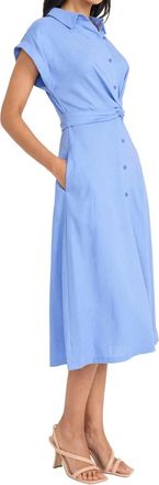 Maggy London Linen Faux Wrap Midi In Blue Bonnet