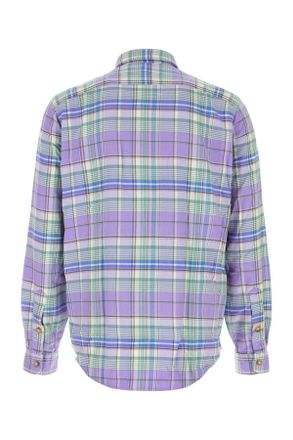 Polo Ralph Lauren Mens Embroidered Flannel Shirt 7292lavendergreenmulti Exterior: Cotton Camicie
