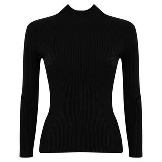 Twinset Turtlenecks, female, Black, XL, Black Ribbed Jumper with High Neck