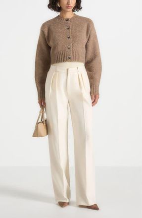 Mani&egrave;re De Voir Caren Brushed Wool Knit Cardigan in Beige at Nordstrom, Size X-Small
