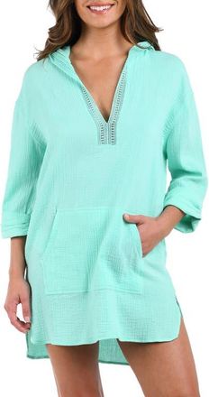 La Blanca Hooded Cotton Gauze Cover-Up Tunic in Seabreeze at Nordstrom, Size X-Small