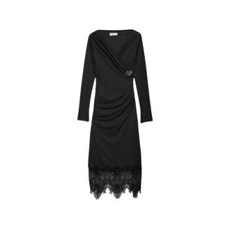 Blumarine Abito midi in jersey con volant in pizzo - - Dresses - Donna - Grigio - XS