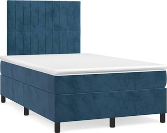 vidaXL Cama Box Spring Colch&oacute;n Y Led Terciopelo Azul Oscuro 120x190 Cm Vidaxl
