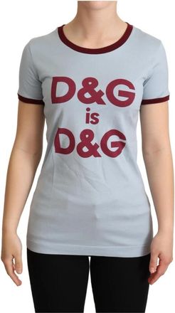 Dolce & Gabbana Blauw Crewneck Top T-shirt - Dames - T-shirts - Blauw - 2XS - Katoen - Tops