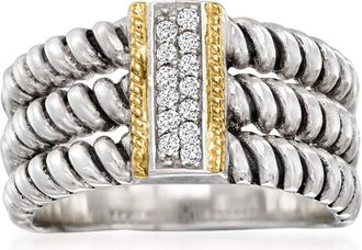 Ross-Simons CZ 3-Row Ring in Sterling Silver and 14kt Yellow Gold