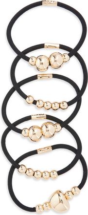 Chelsea28 5-Pack Beaded Ponytail Holders in Black- Gold at Nordstrom
