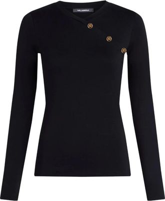 Karl Lagerfeld Tops, Dames, Zwart, S, Top met knoopversierde lange mouwen