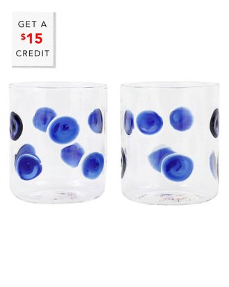 Vietri Vietri Set Of 2 Drop Double Old Fashioned Glasses With $15 Credit