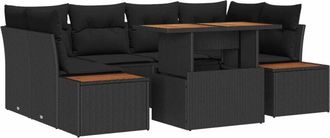 vidaXL Garden Sofa Set with Storage 7 pcs Black Poly rattan vidaXL