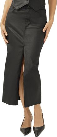 Silver Jeans Co Front Slit Denim Midi Skirt in Black at Nordstrom, Size 28