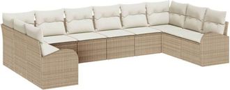 vidaXL Juego De Sof&aacute; Con Coj&iacute;n 10 Pcs Beige Y Crema Rat&aacute;n Sint&eacute;tico Vidaxl