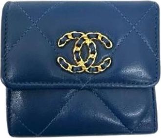 Chanel Pre-owned Vintage Bi-fold Portemonnee - Dames - Vintage Accessoires - Blauw - ONE Size - Leer - Vintage