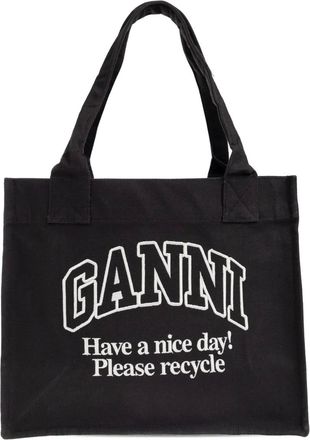 Ganni logo-embroidered tote bag - Nero