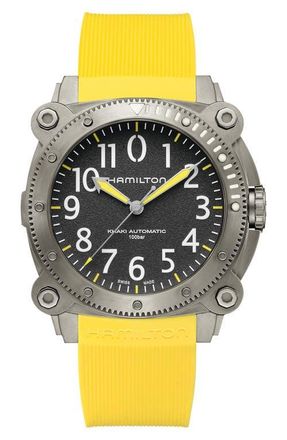 Hamilton Khaki Navy BeLOWZERO Automatic Rubber Strap Watch, 46mm in Grey at Nordstrom
