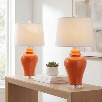 Jonathan Y Designs Winnie 27 Ceramic Urn LED Table Lamp in Orange at Nordstrom