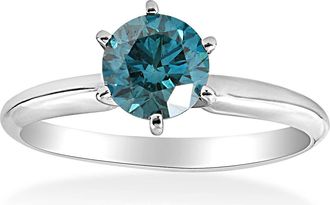 Pompeii3 1 1/2ct Blue Diamond Solitaire Engagement Ring 14K White Gold Size Selectable