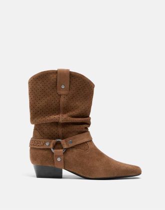 Stradivarius Stivaletti morbidi in pelle traforata marrone