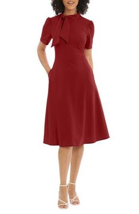 Maggy London Short Sleeve Necktie Midi Dress in Rhubarb at Nordstrom Rack, Size 6