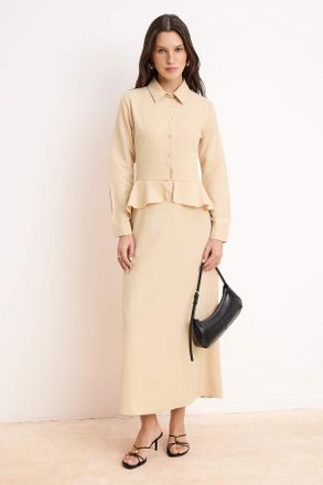 Trendyol Modest Dames Beige Effen Maxi Lang Casual Skater Modest Jurken