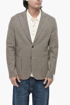 Paolo Pecora Single-Breasted Houndstooth Blazer With Patch Pockets size 50