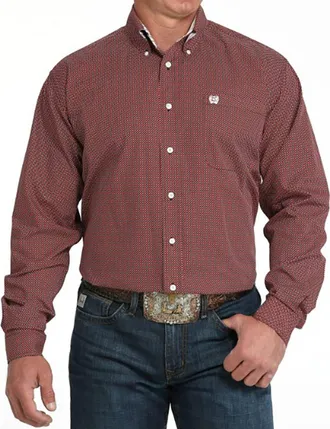 Cinch Mens Long Sleeve Print Shirt In Red/black