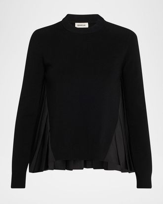 SIMKHAI Elanore Long-Sleeve Pleated Sweater