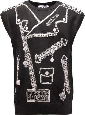 Moschino Wollen Mouwloze Trui Couture Stijl - Heren - Spencers - Zwart - S - Wol - Truien & Vesten