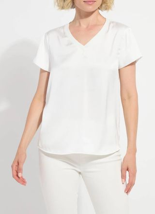 Lyss&eacute; Saori V-Neck Mix Media Top In Off White