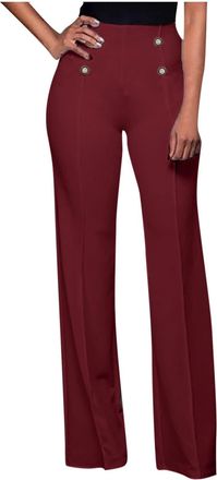 Generic Womens Straight Leg Trousers Finely Soft Ribbed Stretch Pull On Ladies Pants Casual High Waist Bottoms Wide Leg Trousers for Women UK Loose Long Pants