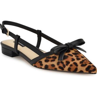 Nine West Grean Genuine Calf Hair Pointed Toe Flat in Dark Natural at Nordstrom Rack, Size 8.5