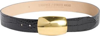 L'agence Milou Domed Buckle Croc Embossed Patent Leather Belt in Black Croc Embossed at Nordstrom, Size Small