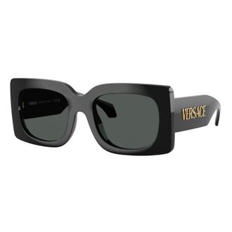 Versace Sunglasses Square Full Rim, Shiny Black Frame And Dark Grey Lens Ve4496Ugb1/87