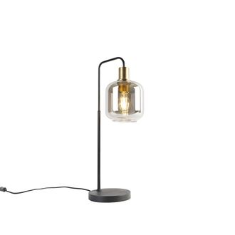 QAZQA Dise&ntilde;o L&aacute;mpara De Mesa Inteligente Negra Con Dorado Y Cristal Ahumado Con Wifi A60 - Zuzanna Vidrio /acero Alargada Adecuado Para Led Max. 1 X 4.9 Wat