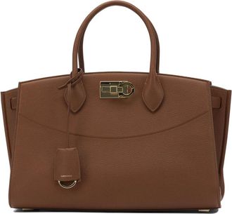 Ferragamo Tassen, Dames, Bruin, ONE Size, Leer, Studio Soft Medium Handtas