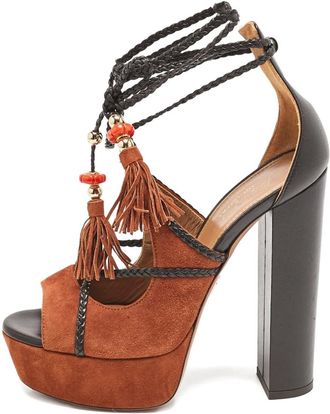 Aquazzura 140 mm sandalen met plateauzool en kwastje - Bruin