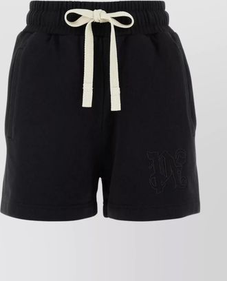 Palm Angels cotton shorts with drawstring waistband and racing embroidery