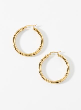 Simons Womens Large golden tubular Hoop Earrings
