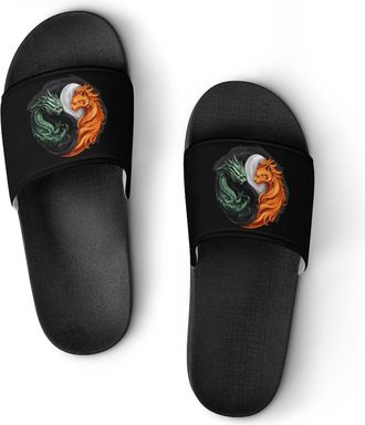 Generic Yin And Yang Tiger Dragon Shower Shoes Slipper for Women Men Beach Slippers Quick Drying Non Slip Open-Toe Sandals