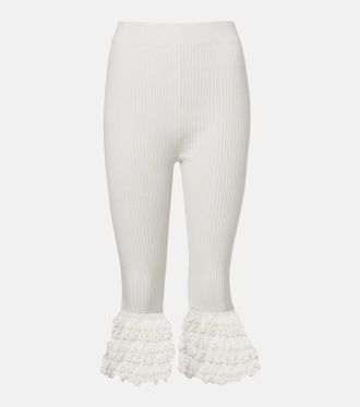 Ganni Crochet-trimmed ribbed cotton-blend capri pants