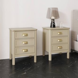 Melody Maison Pair Of 3 Drawer Bedside Tables - Lawrence Mocha Range in Beige