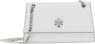 Tory Burch Kira White Shoulder Bag With Chain Strap And Metallic Logo On The Front In Leather Woman