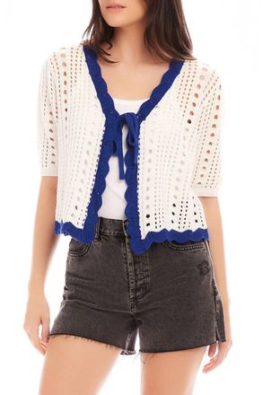 Fifteen Twenty Betsy Open Stitch Tie Front Cardigan In Off White