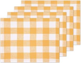 Solino Home Linen Placemats Set of 4, 14 x 19 Inch for Dining Table, Holiday and Everyday Table Decor - Buffalo Check in Mustard And White at
