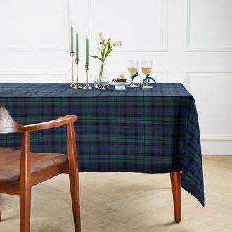 Solino Home Linen Tablecloth for Dining Table, Holiday and Everyday Dining Table Decor - Blackwatch Plaid in Blue And Green at Nordstrom, Size X-Small