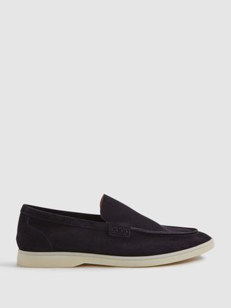 Reiss Kason Loafers Suede Plain, Navy Size: 10E