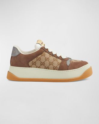 Gucci Mens Double Screener Canvas Low-Top Sneakers