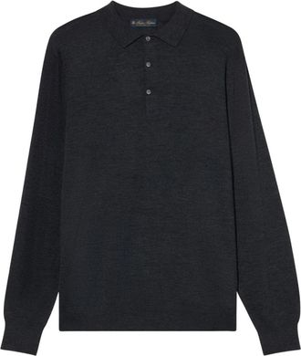 Brooks Brothers Merino Wolle Strick Poloshirt - Heren - Ronde hals truien - Grijs - XL - Wol - Truien & Vesten