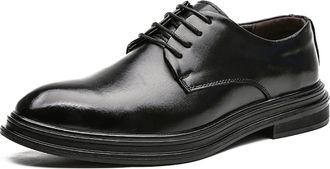 Generic Dress Shoes for Men Lace Up Round Toe Derby Shoes Leather Block Heel Non Slip Anti-Slip Rubber Sole Wedding(7.5 UK) Black